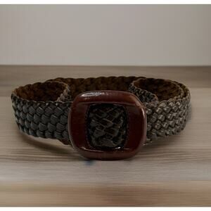 Leather Belt De Vecchi by Hamilton Hodge Woven Buckle VTG Italy Basket Weaved L